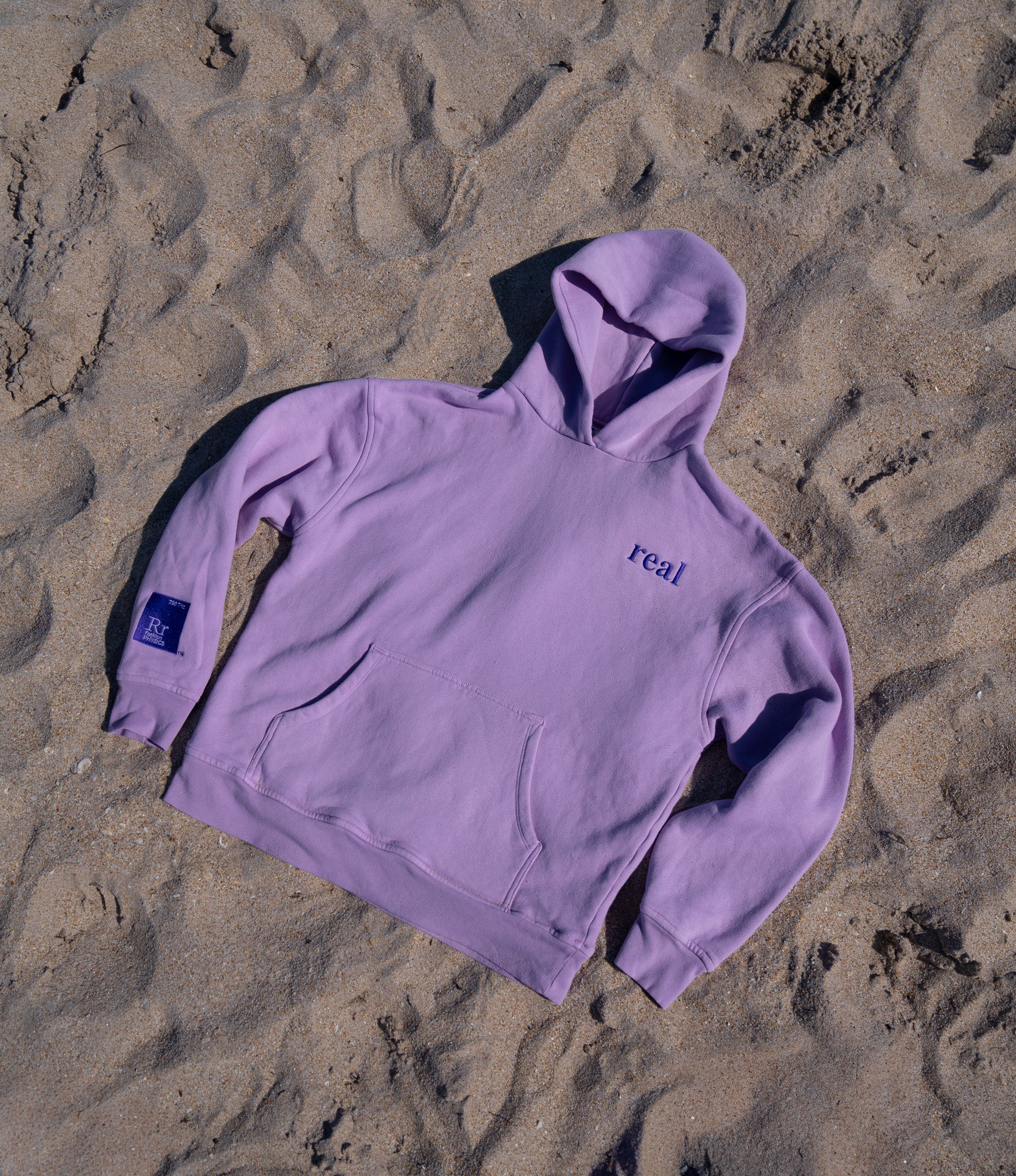 670 THz Light Purple Organic Cotton Hoodie with "real" logo embroidered on left chest area 